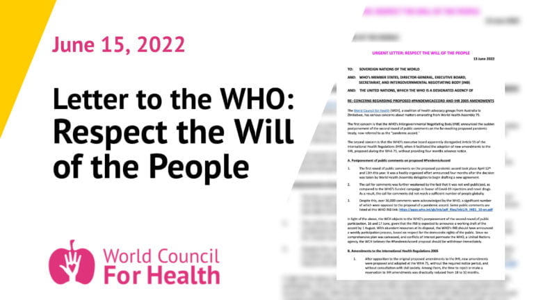 Letter to the WHO: Respect the Will of the People