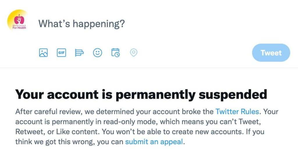 Twitter Permanently Bans World Council for Health Two Days Before World Ivermectin Day