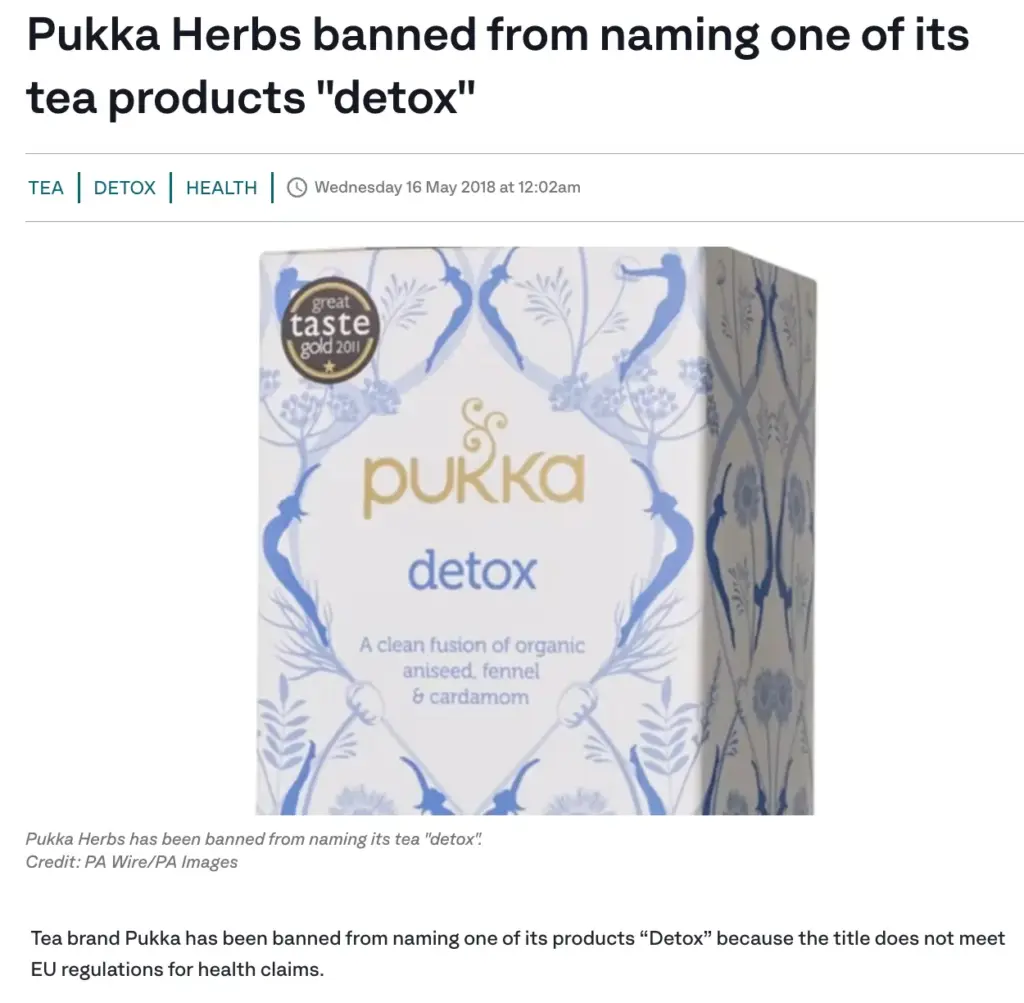 Pukka Herbs banned from naming one of their tea products "Detox"